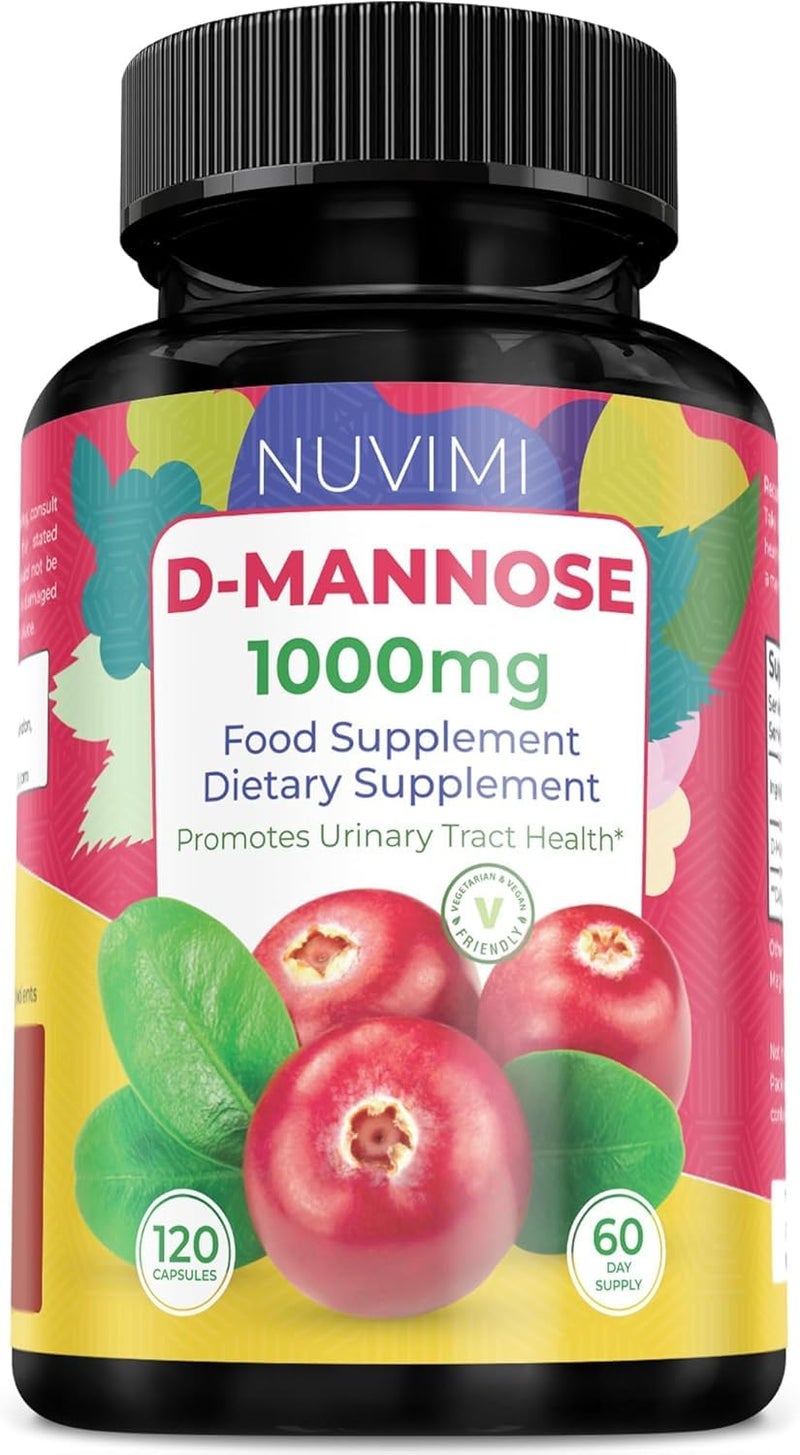 D Mannose 120 Capsules, 1000 mg per Dose, Promotes Urinary Tract Health, Natural Vegan UTI Defence by NUVIMIÂ®
